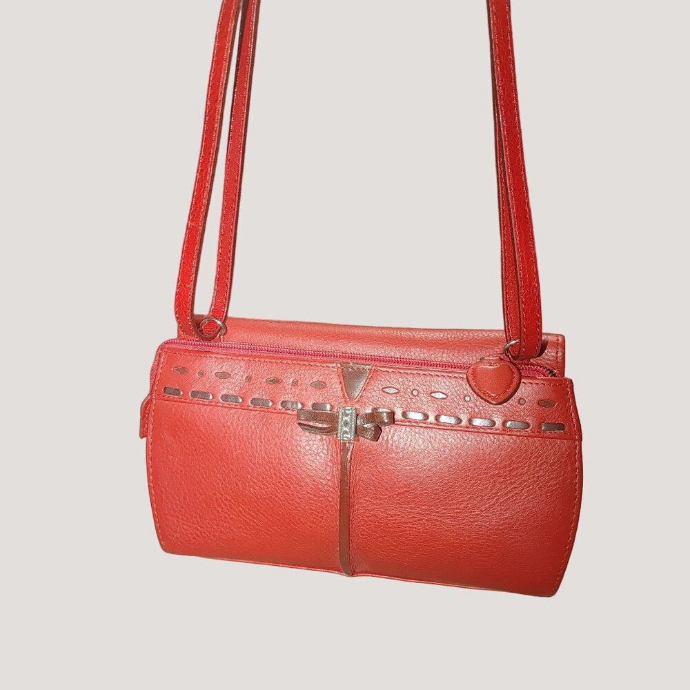 Brighton Retired Lipstick Red Leather Purse Crossbody Organizer Embellishment
